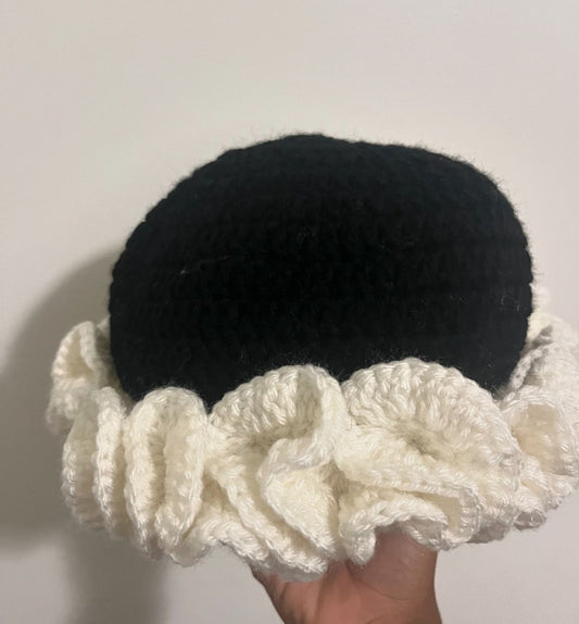 Handmade Black & White Crochet Bucket Hat